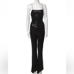 ROTATE birger Christensen black square neck lace up backless sequin jumpsuit 4